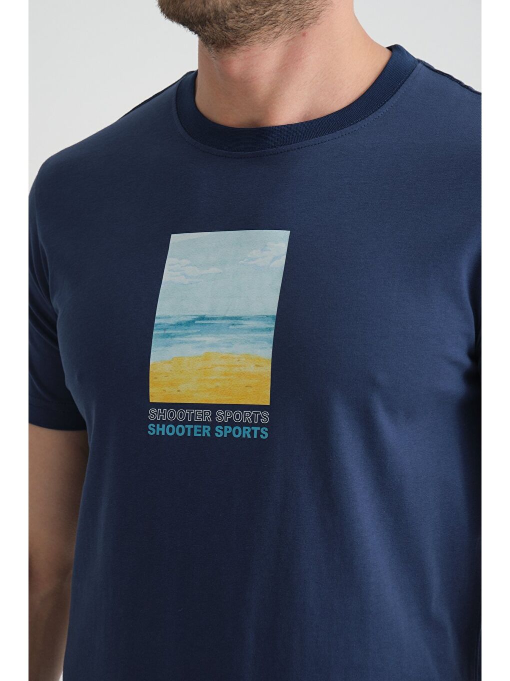 İndigo Erkek T-Shirt %100 Pamuk Minimalist Tasarım Regular Kalıp Baskılı-1