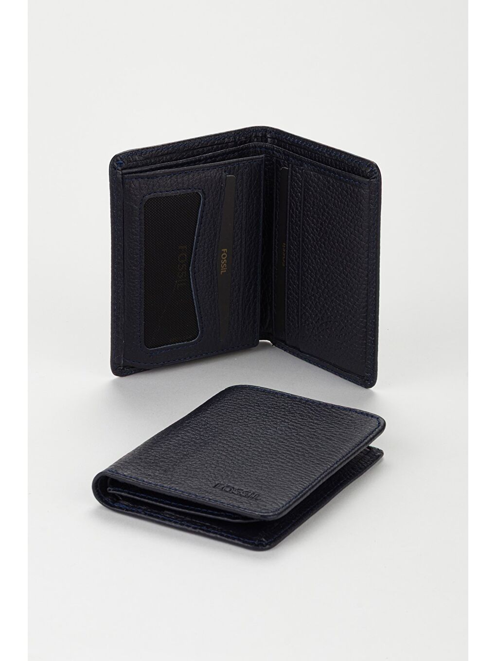 Lacivert Kutulu Hakiki Deri Dikey Ekstra Kartlıklı Mini Erkek El Portföyü Cüzdan