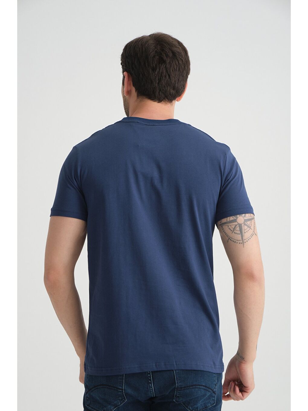 İndigo Erkek T-Shirt %100 Pamuk Minimalist Tasarım Regular Kalıp Baskılı-2