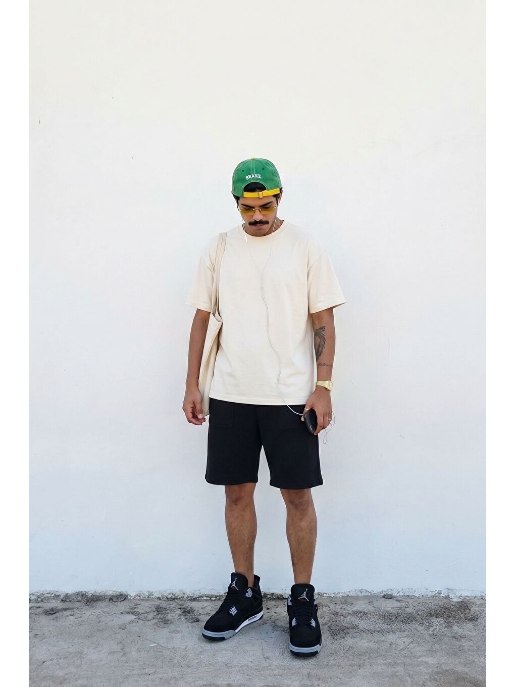 Erkek Basic Kırık Beyaz T-shirt-1