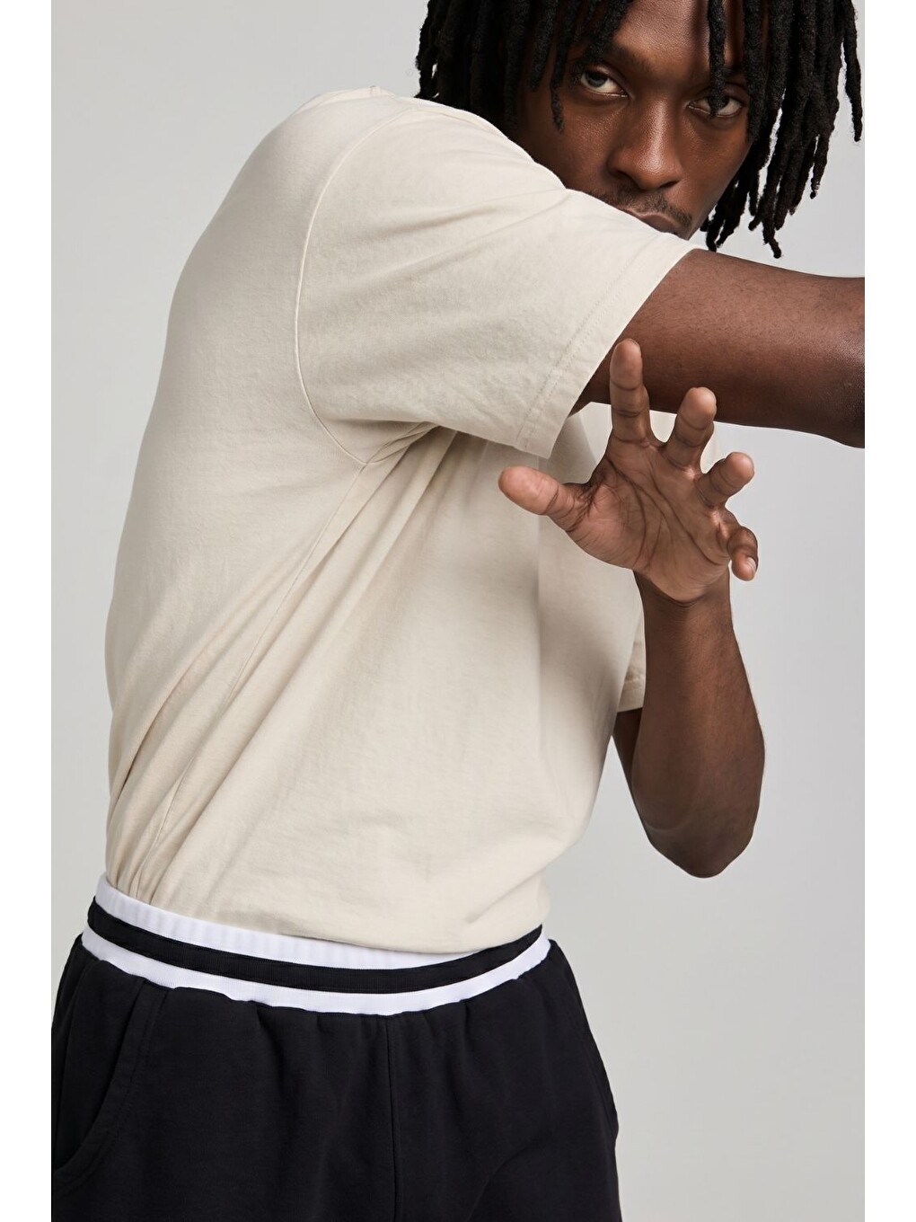Erkek Basic Kırık Beyaz T-shirt-3