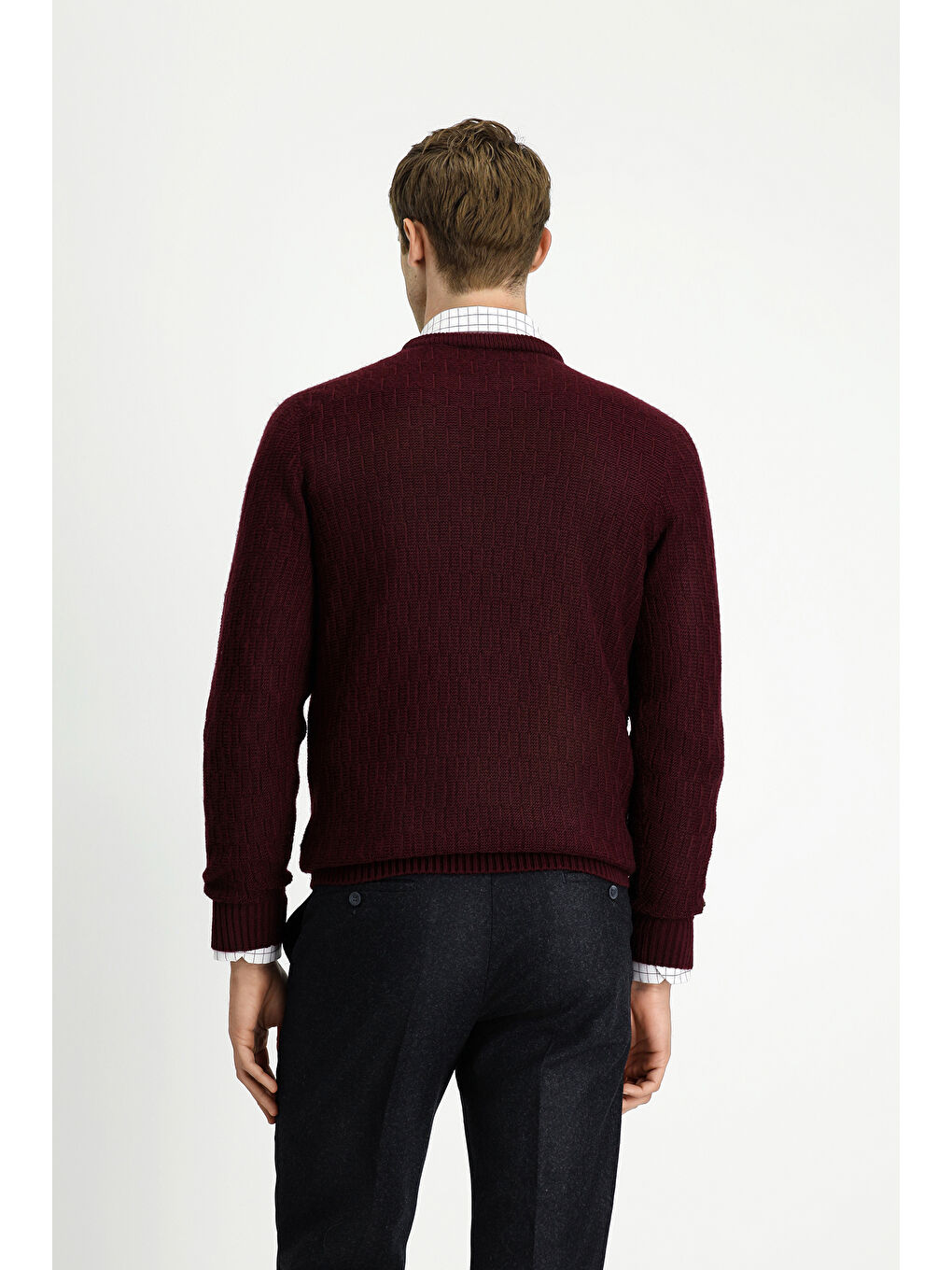 Bordo Bisiklet Yaka Regular Fit Desenli Triko Kazak-4