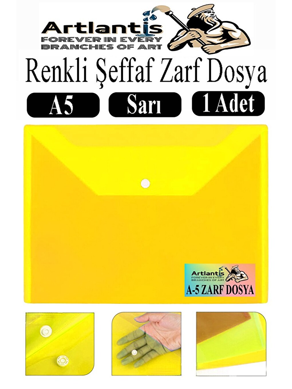 A5 Çıtçıtlı Dosya Şeffaf Renkli Zarf Dosya 1 Adet 17x22 Cm