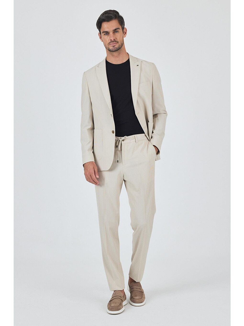 Bej Kılıç Yaka Esnek 6 Drop Slim Fit Classic Takım Elbise 1001250100-1