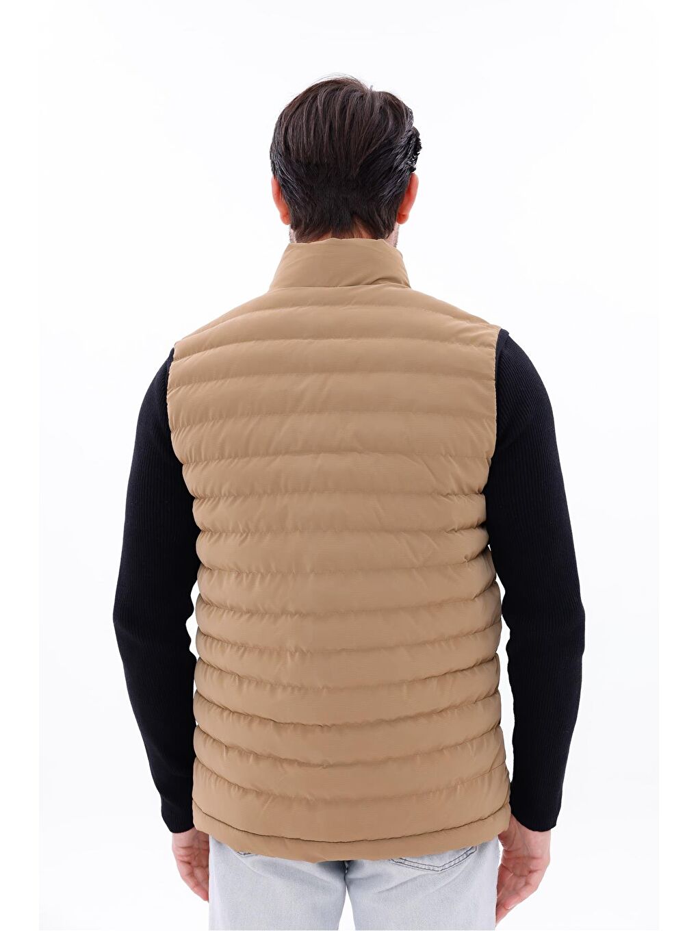 Bej Erkek Nova Kumaş Şişme Yelek Hafif Dolgulu Fermuarlı Cepli Su İtici Rahat Kalıp-7