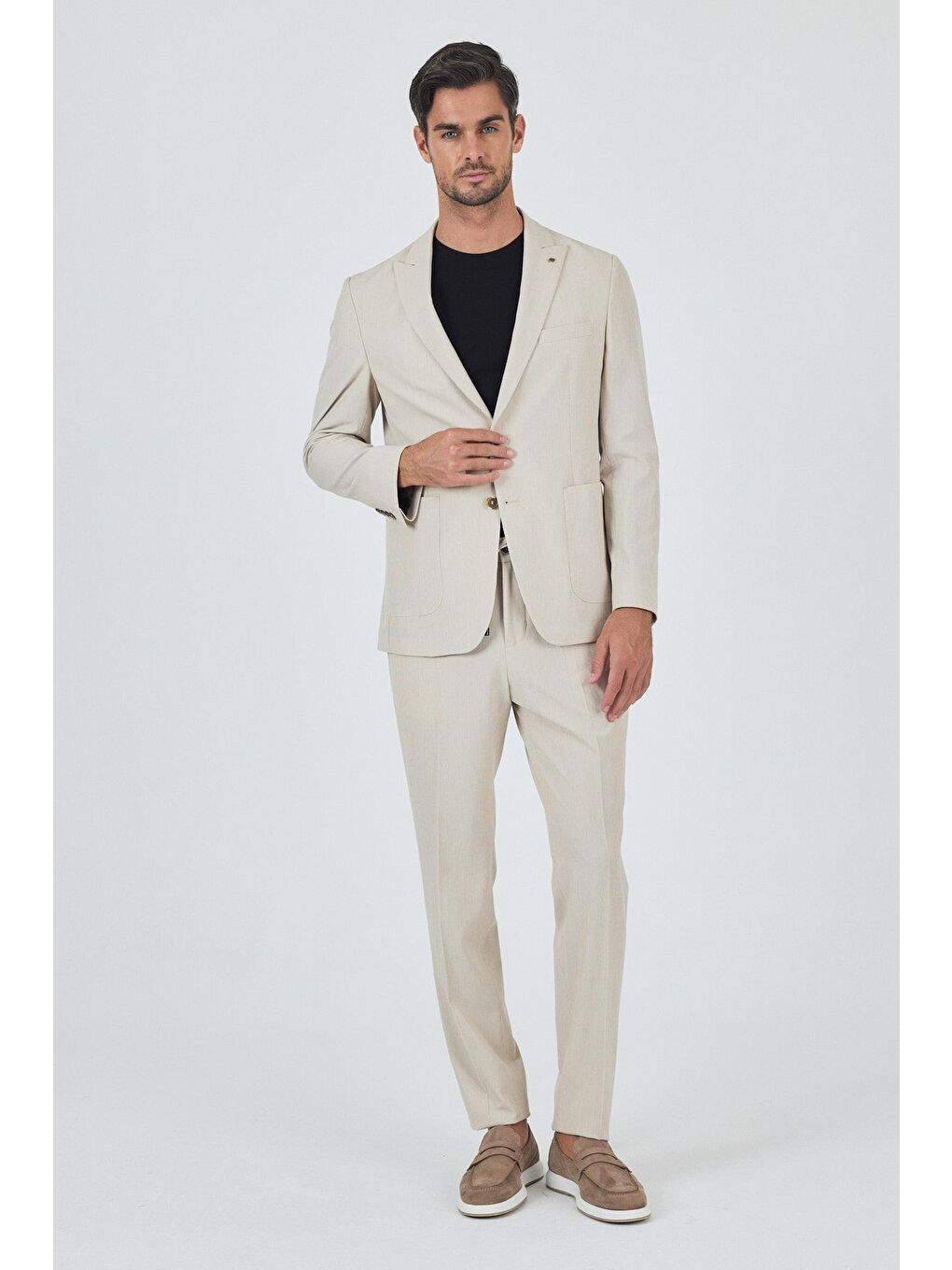 Bej Kılıç Yaka Esnek 6 Drop Slim Fit Classic Takım Elbise 1001250100-3