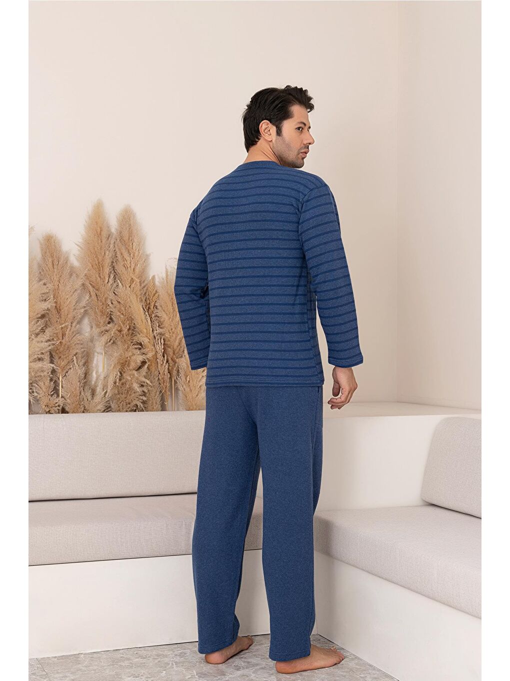 Erkek Selanik Önü Patlı Pamuklu Pijama Takımı | Lacivert 631-2