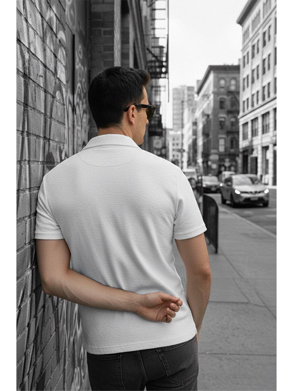 Beyaz Robb Erkek Yarım Fermuarlı Dokulu Polo Yaka Kısa Kollu Slim Fit Tişört-2