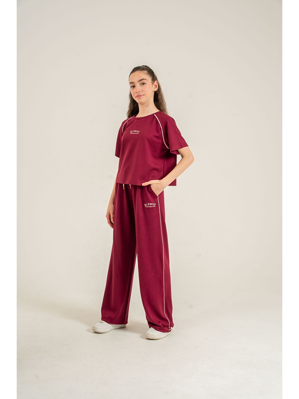 Bordo Glowup Dreams Nakışlı Yumaşak Dokulu-Comfort Kumaş Kız Çocuk Alt Üst Eşofman Takımı