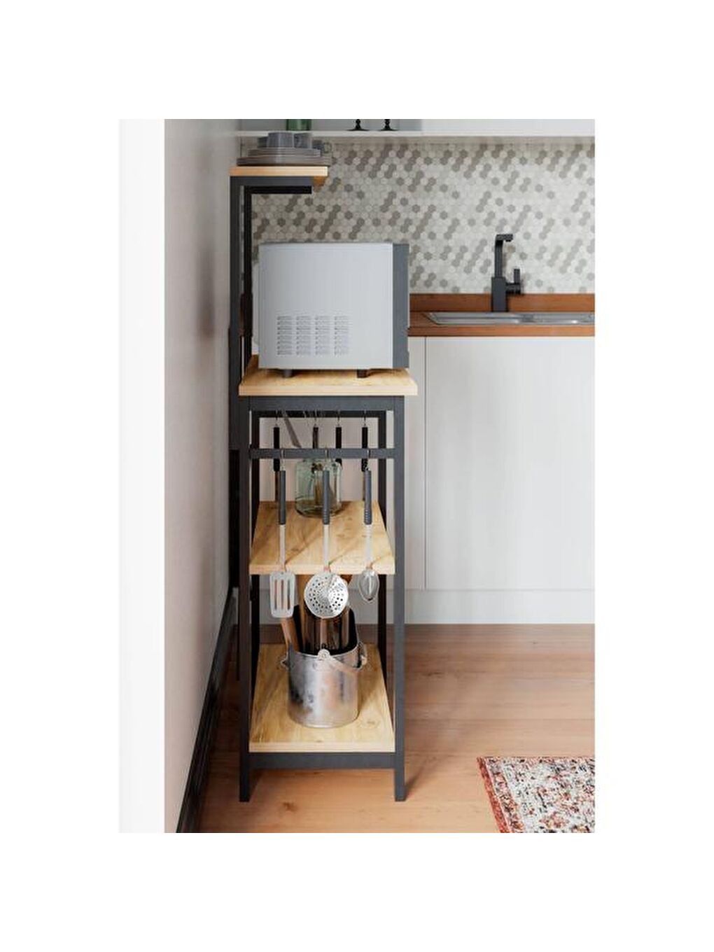 Kahverengi Çok Amaçlı Mutfak Bangosu - Atlantik Çam - 128x40x60 cm-4