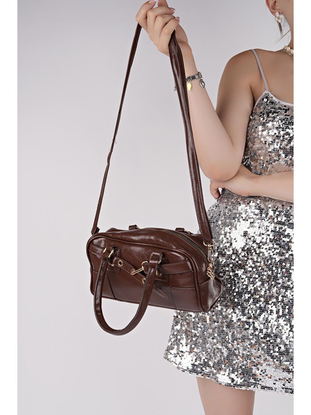Kahverengi ROSALİE Kadın Kemer Detaylı El ve Omuz Çantası-2