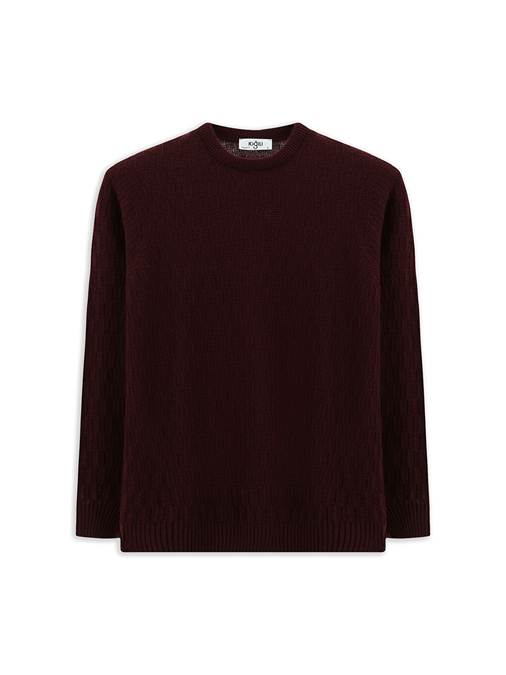 Bordo Bisiklet Yaka Regular Fit Desenli Triko Kazak-6