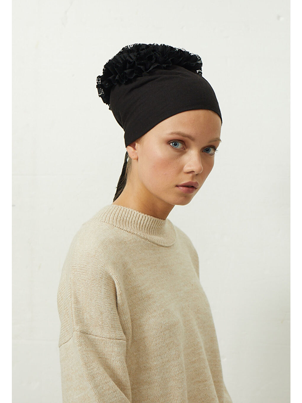 Dantel Topuzlu Bone(Lace Eva) Siyah-1