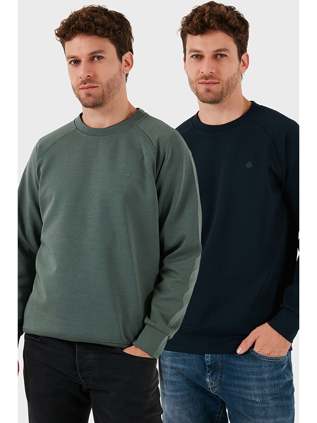 Lacivert Streç Pamuklu Relaxed Fit Bisiklet Yaka 2'li Paket Sweat 5901210S2