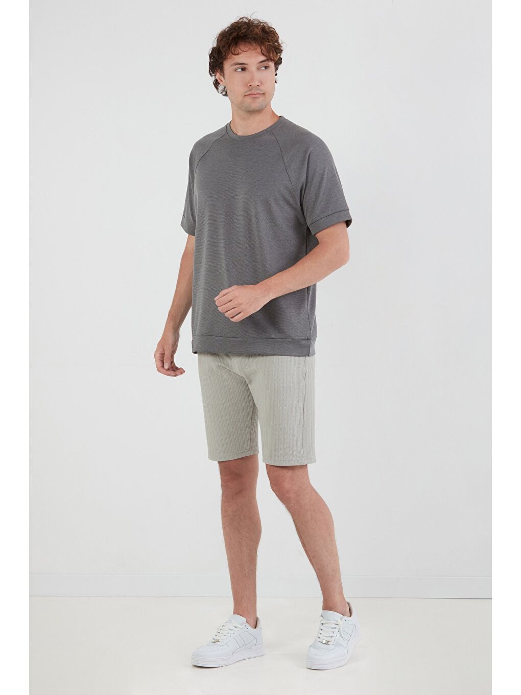 Gri Basic Kırçıllı Reglan Kol Tişört-2