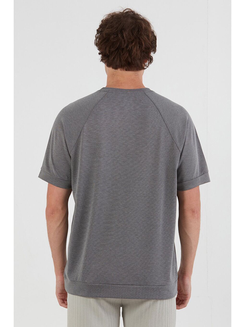 Gri Basic Kırçıllı Reglan Kol Tişört-3