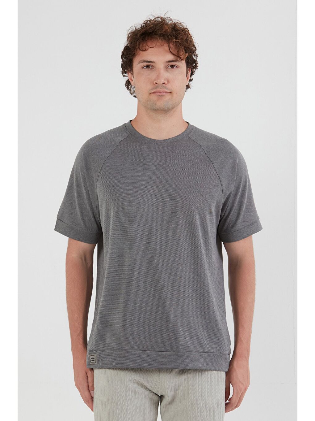 Gri Basic Kırçıllı Reglan Kol Tişört-4