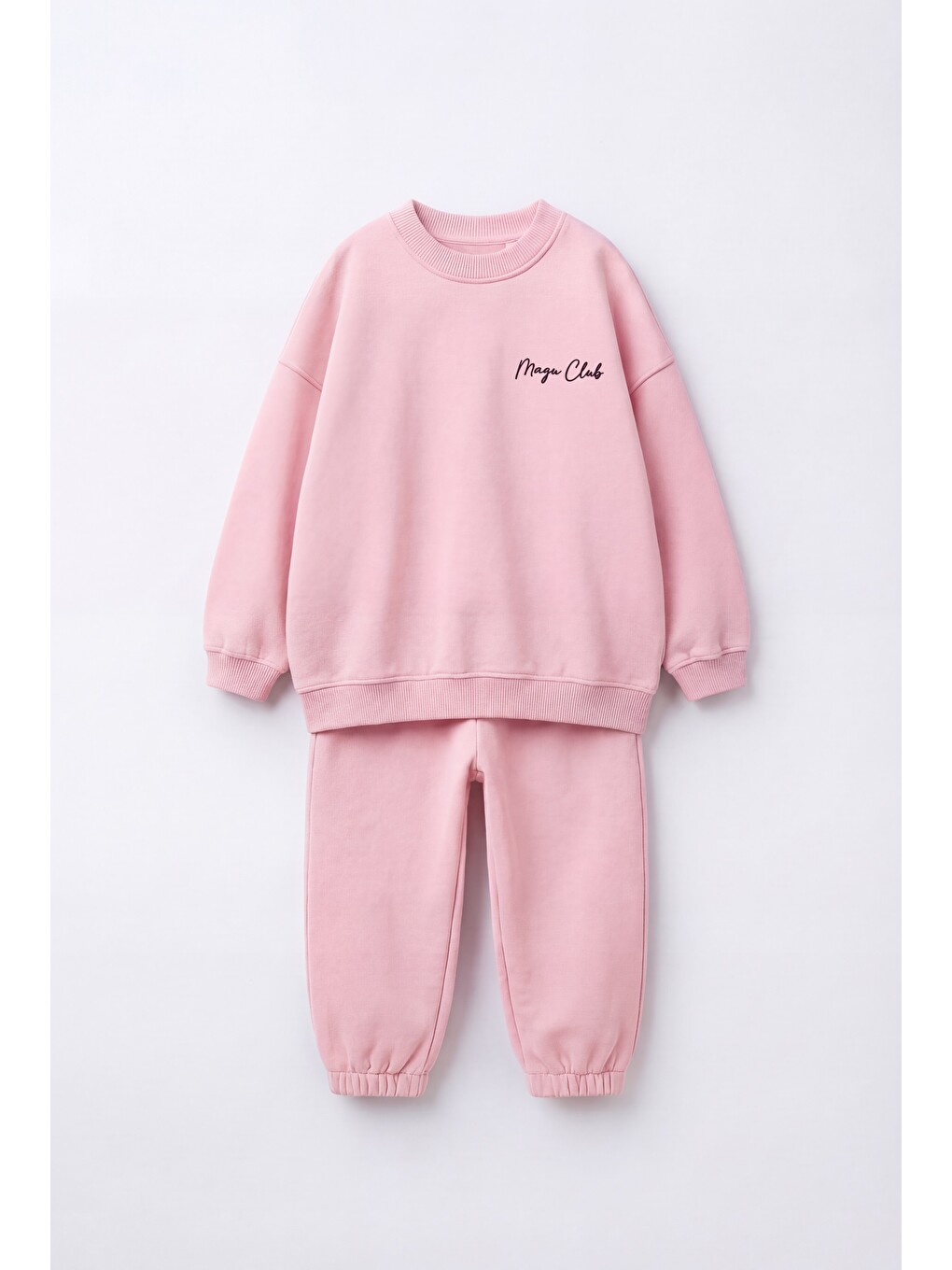 Kız Çocuk Pembe Basic Sweatshirt Ve Eşofman Altı Takımı
