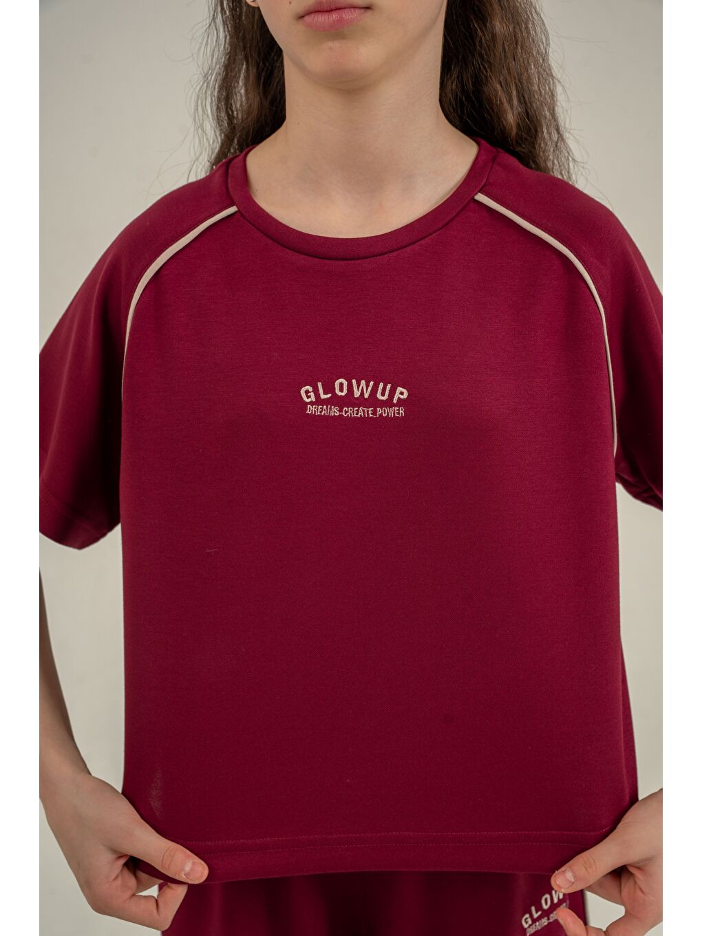 Bordo Glowup Dreams Nakışlı Yumaşak Dokulu-Comfort Kumaş Kız Çocuk Alt Üst Eşofman Takımı-5