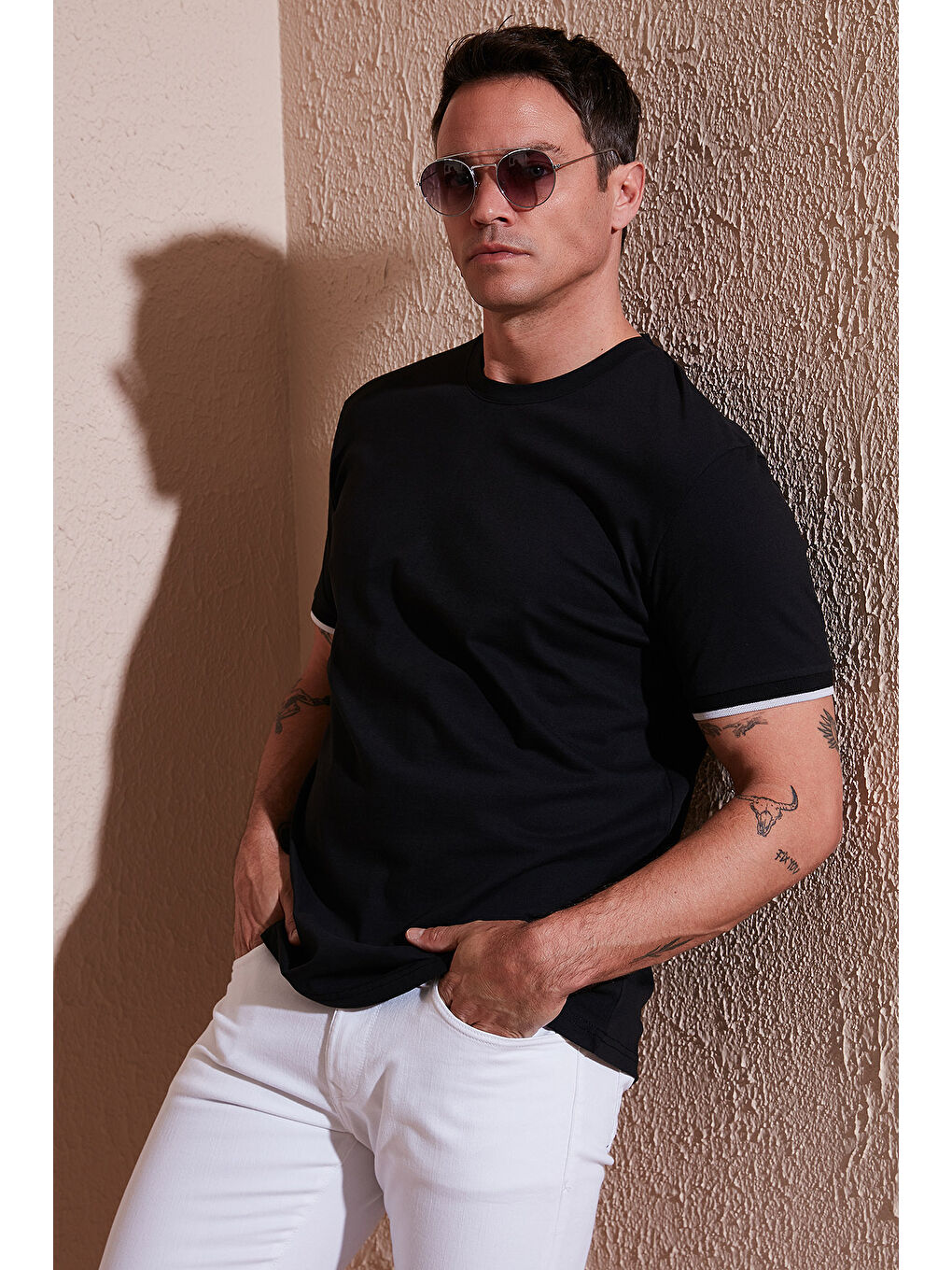 Siyah Streç Pamuklu Regular Fit Bisiklet Yaka Tişört 5902981