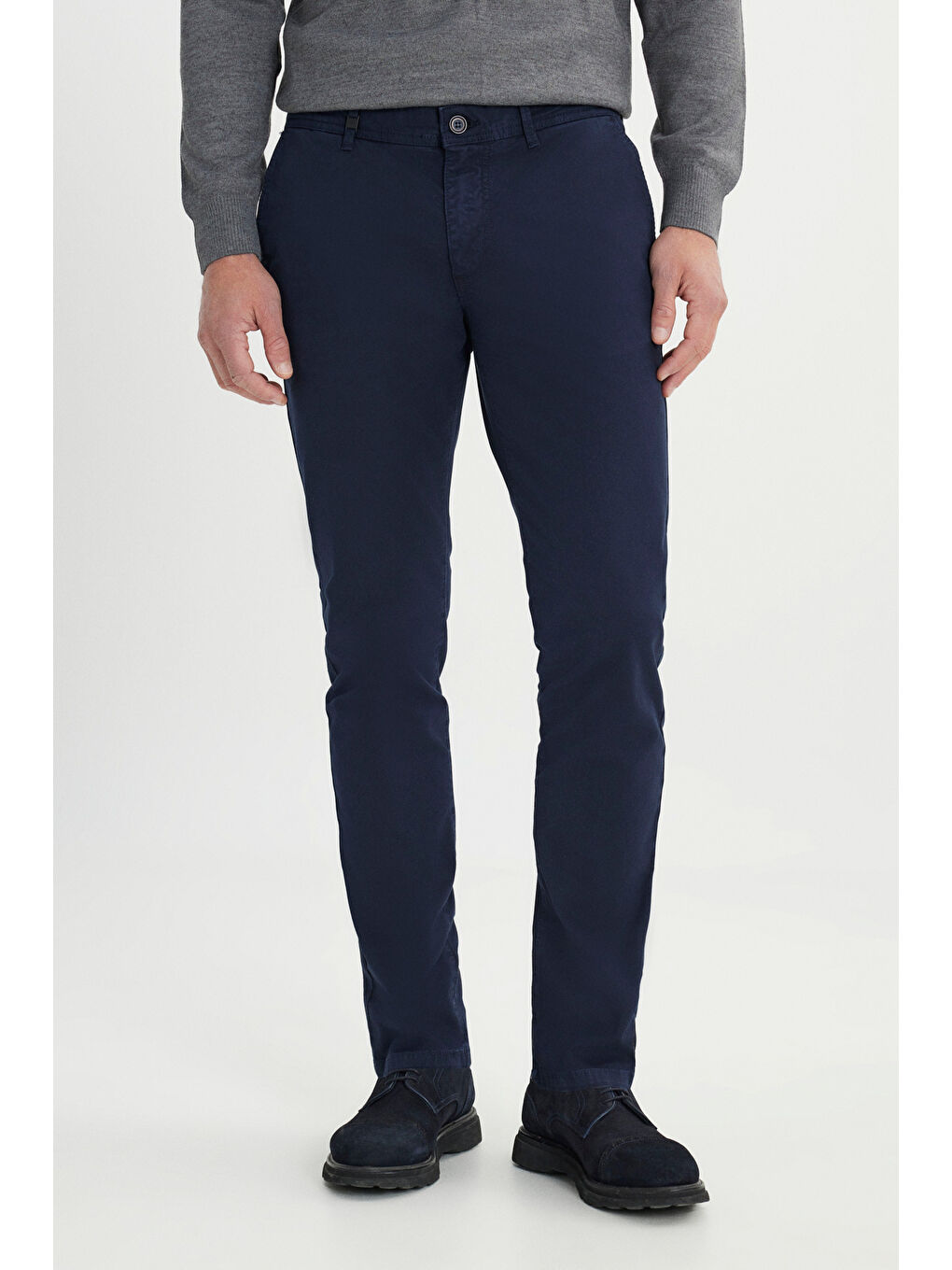 Erkek Lacivert Pamuklu Slim Fit Dar Kesim Yan Cepli Esnek Pantolon