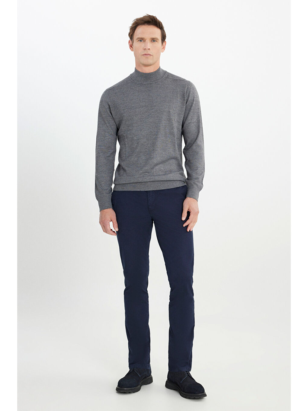 Erkek Lacivert Pamuklu Slim Fit Dar Kesim Yan Cepli Esnek Pantolon-1