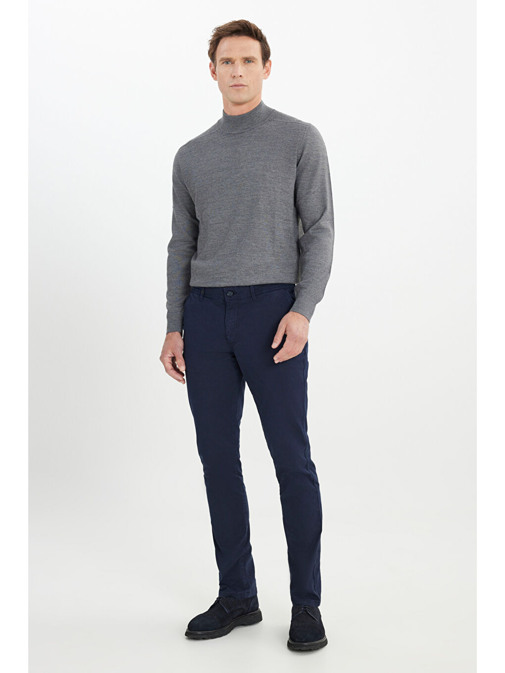 Erkek Lacivert Pamuklu Slim Fit Dar Kesim Yan Cepli Esnek Pantolon-2