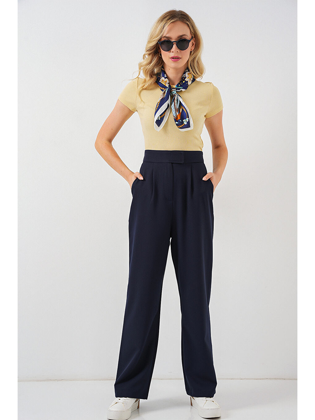 6612 Yüksek Bel Kumaş Pantolon - Lacivert-2