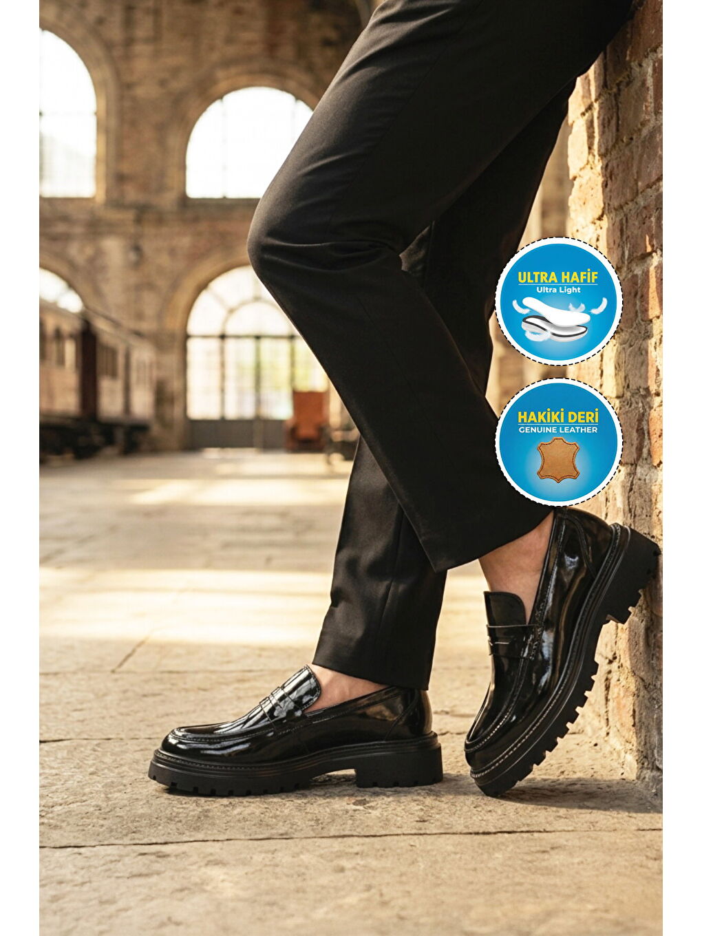 Siyah Rugan Hakiki Deri Erkek Casual Ayakkabı 2238 M-2