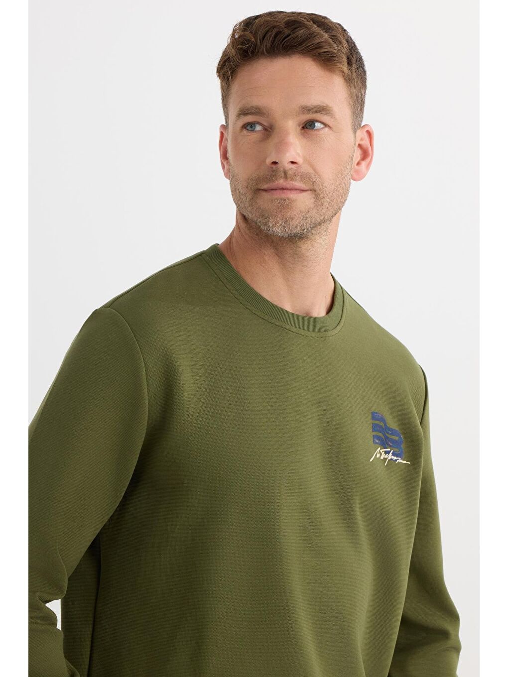 Unisex Relax Fit Pamuklu Yumuşak Dokulu Bisiklet Yaka İçi Polarlı Baskılı Yeşil Sweatshirt-1