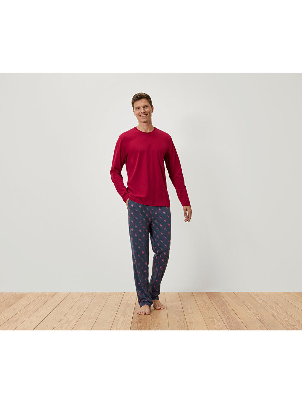 Erkek Pijama, Kırmızı/Tam. Baskılı