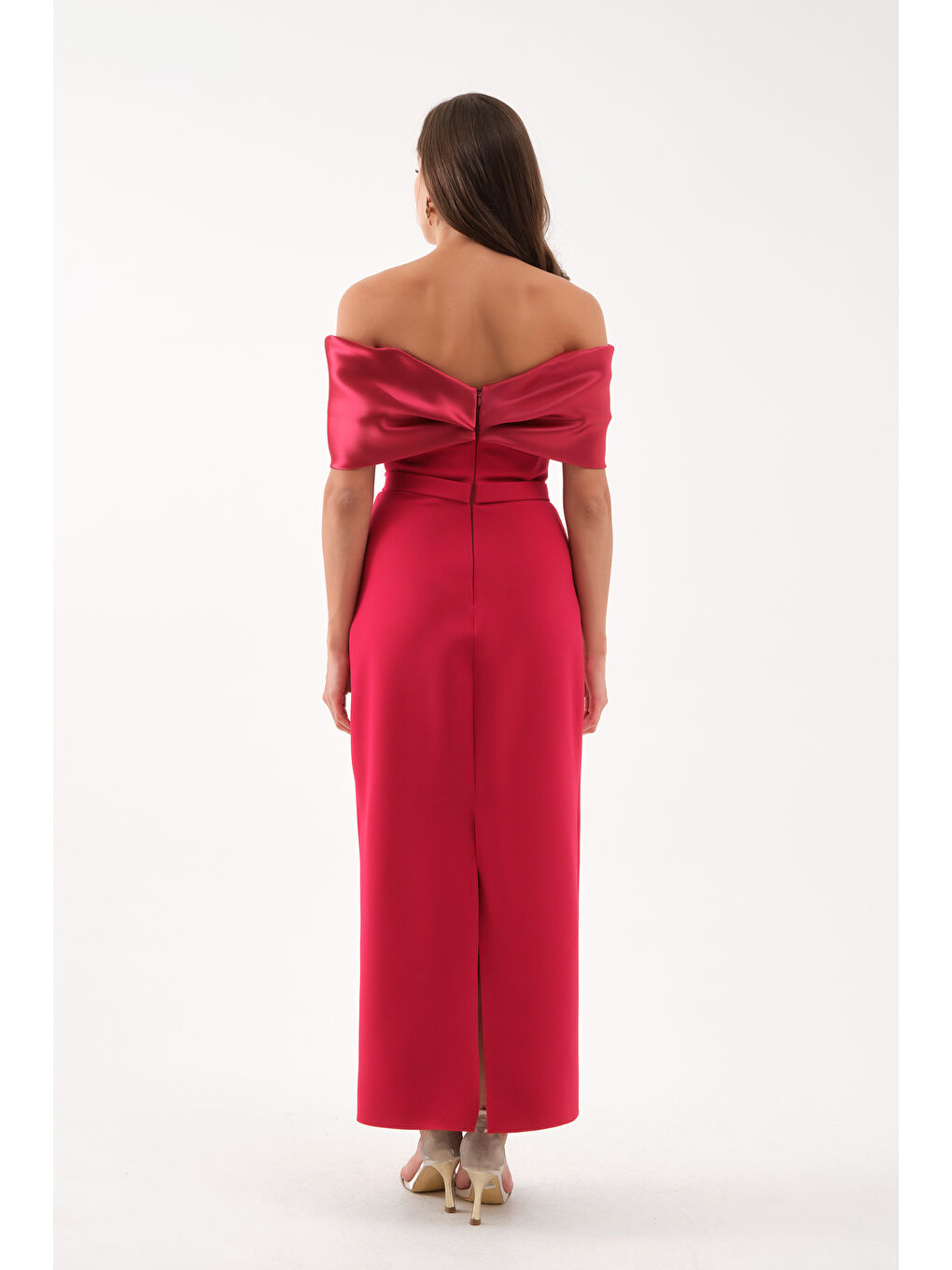 Kadın Bordo Kayık Yaka İncili Söz Nişan Nikah Abiye Elbise-4