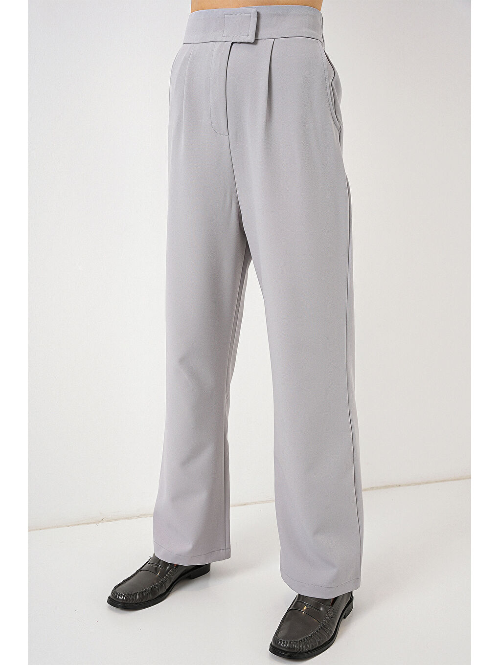 6612 Yüksek Bel Kumaş Pantolon - Gri-1