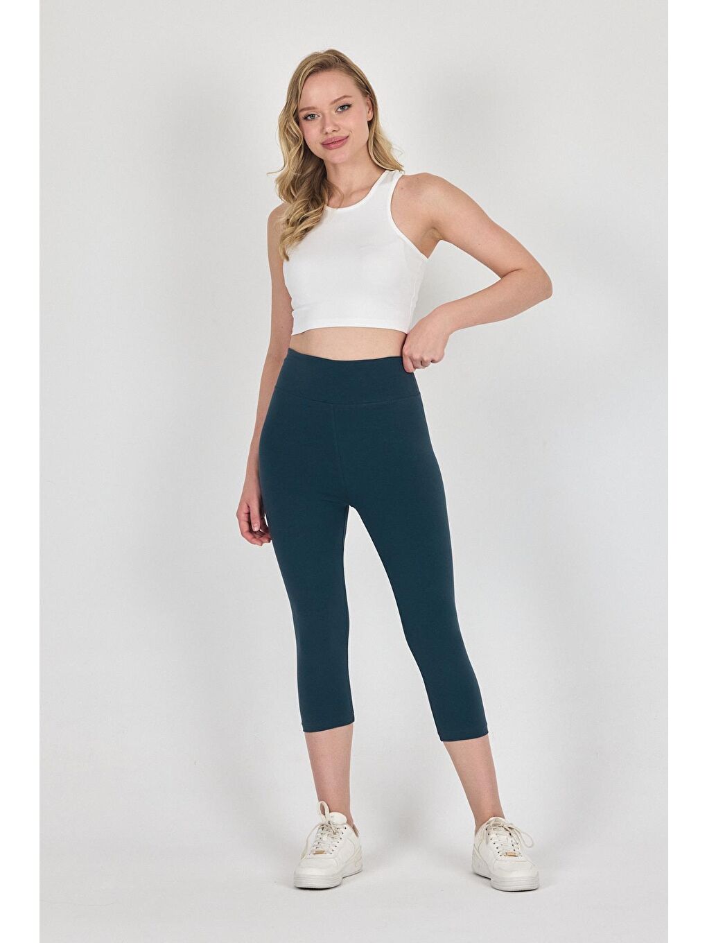 Kadın Orman Yeşili Yüksek Bel Toparlayıcı Kapri Tayt MTLCB115