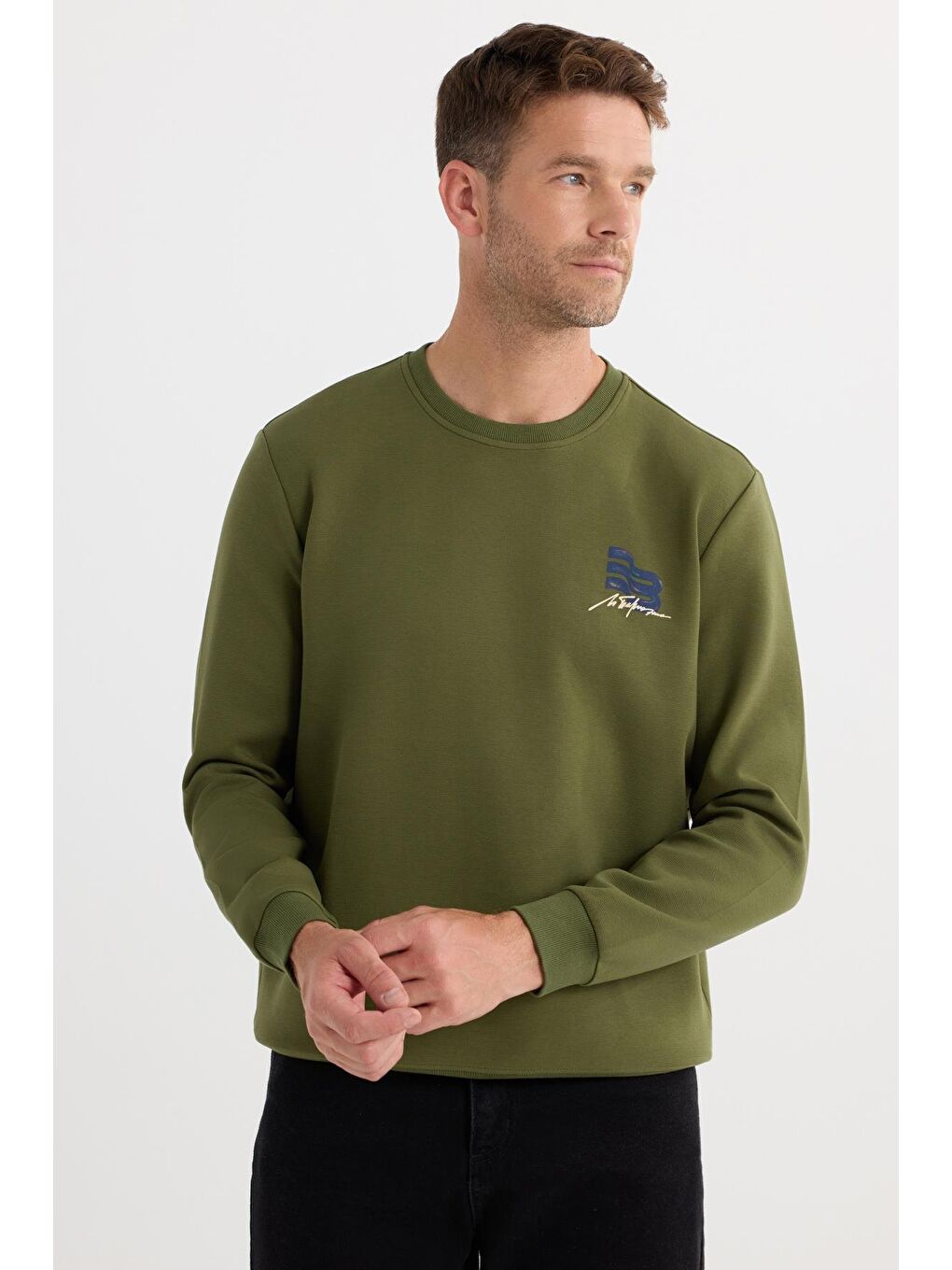 Unisex Relax Fit Pamuklu Yumuşak Dokulu Bisiklet Yaka İçi Polarlı Baskılı Yeşil Sweatshirt-3