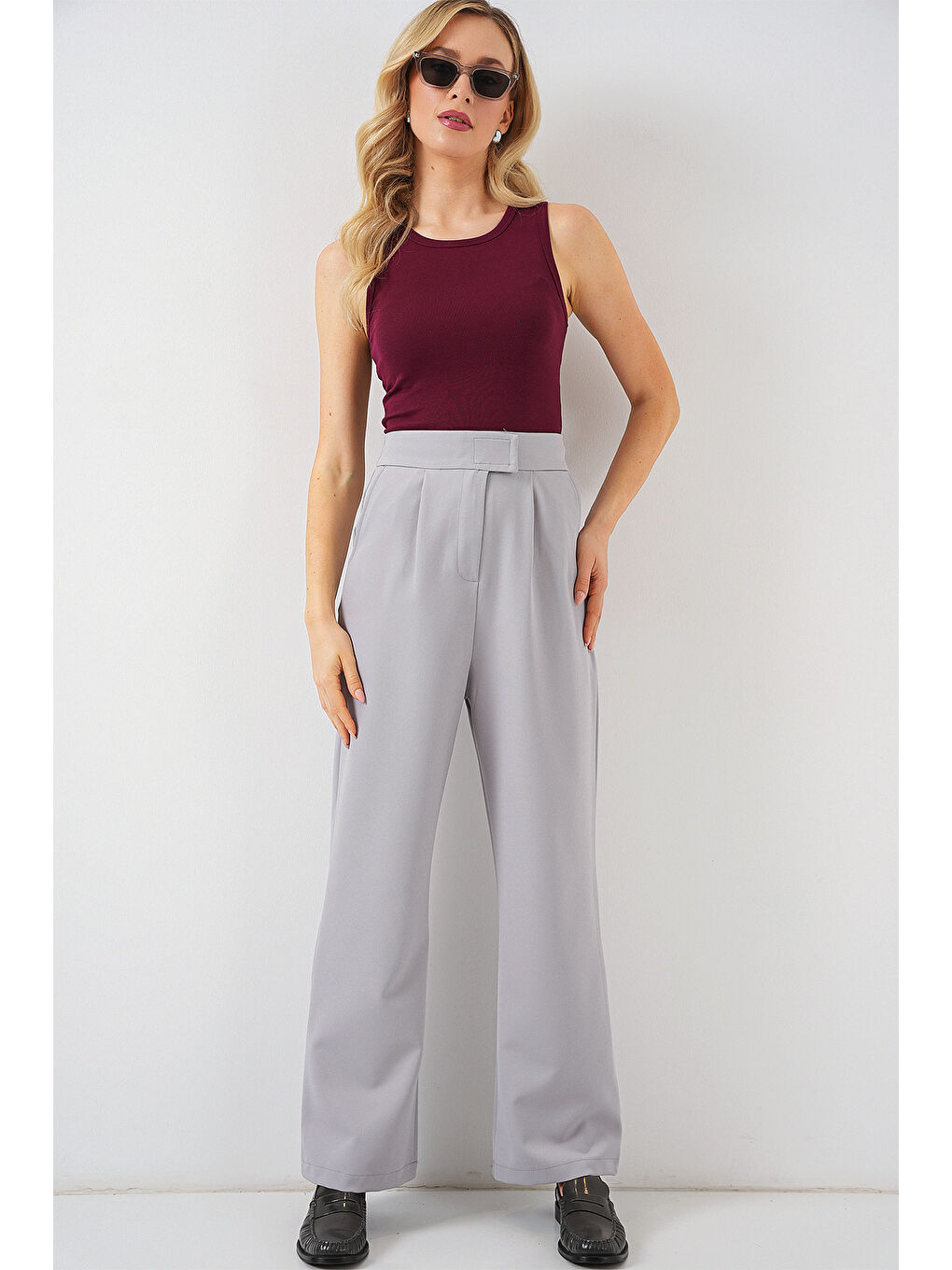 6612 Yüksek Bel Kumaş Pantolon - Gri-2