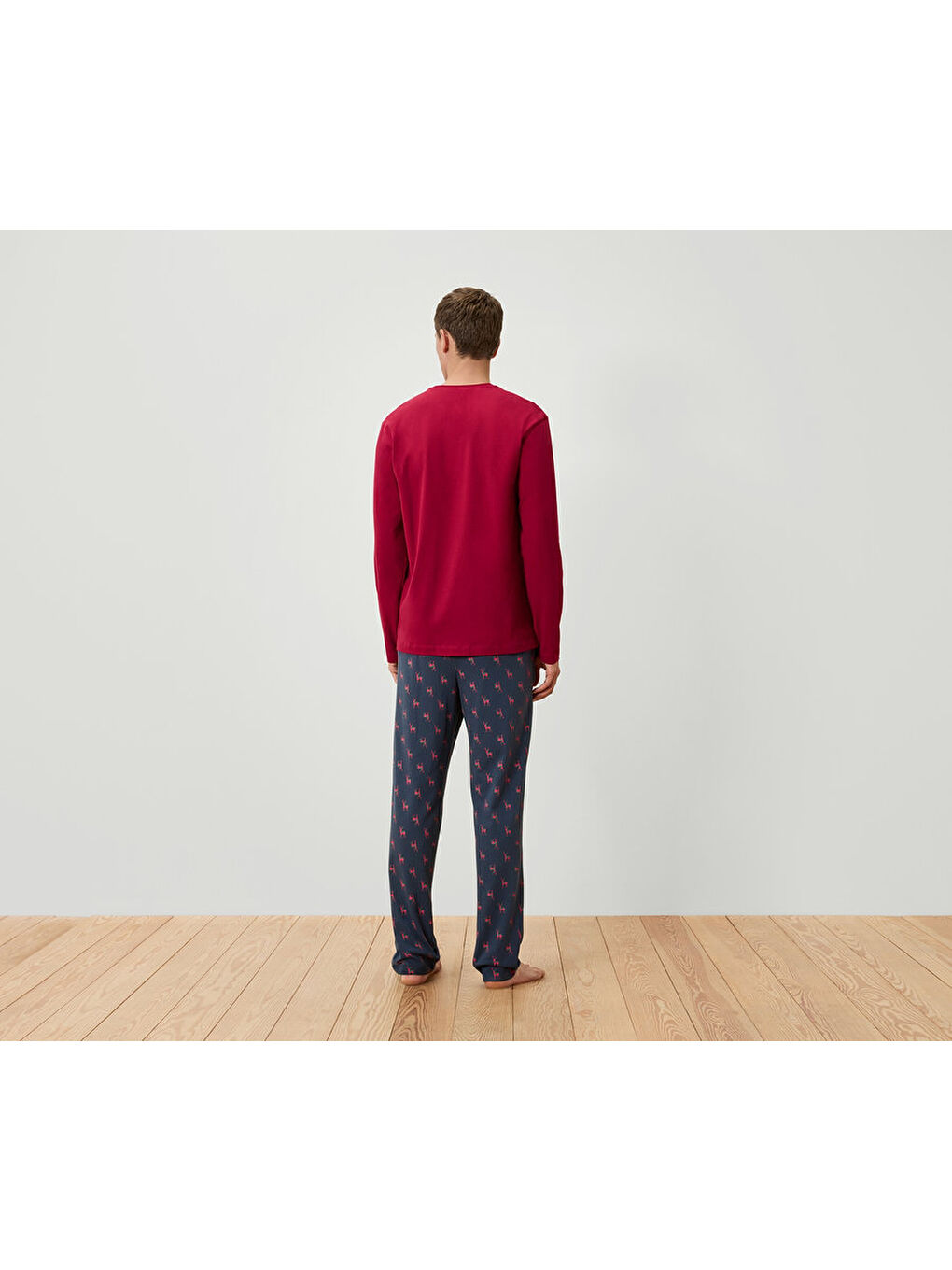 Erkek Pijama, Kırmızı/Tam. Baskılı-1