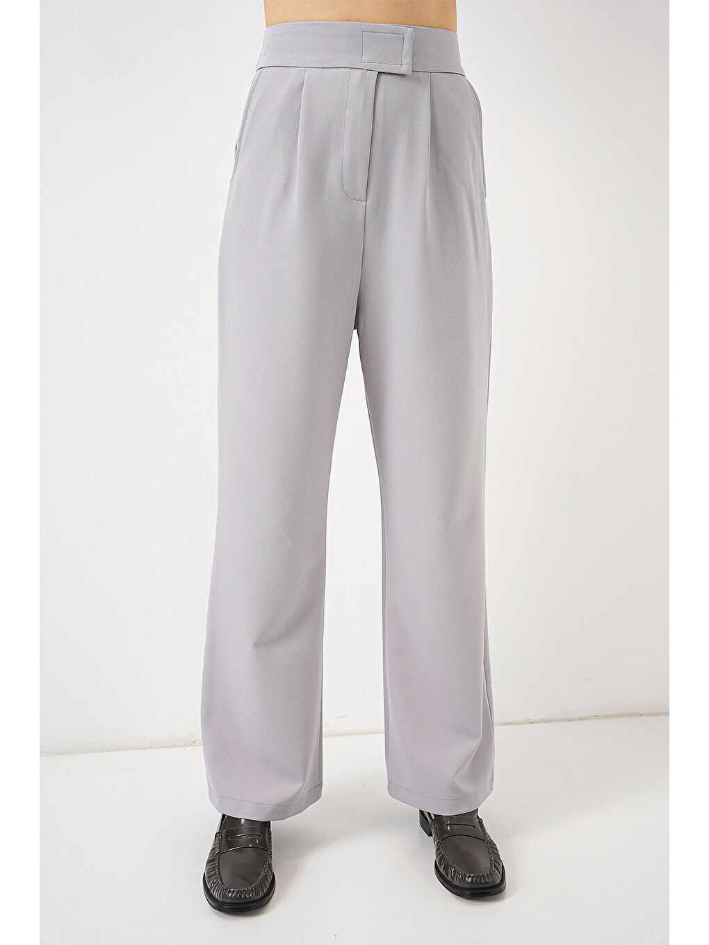 6612 Yüksek Bel Kumaş Pantolon - Gri-3