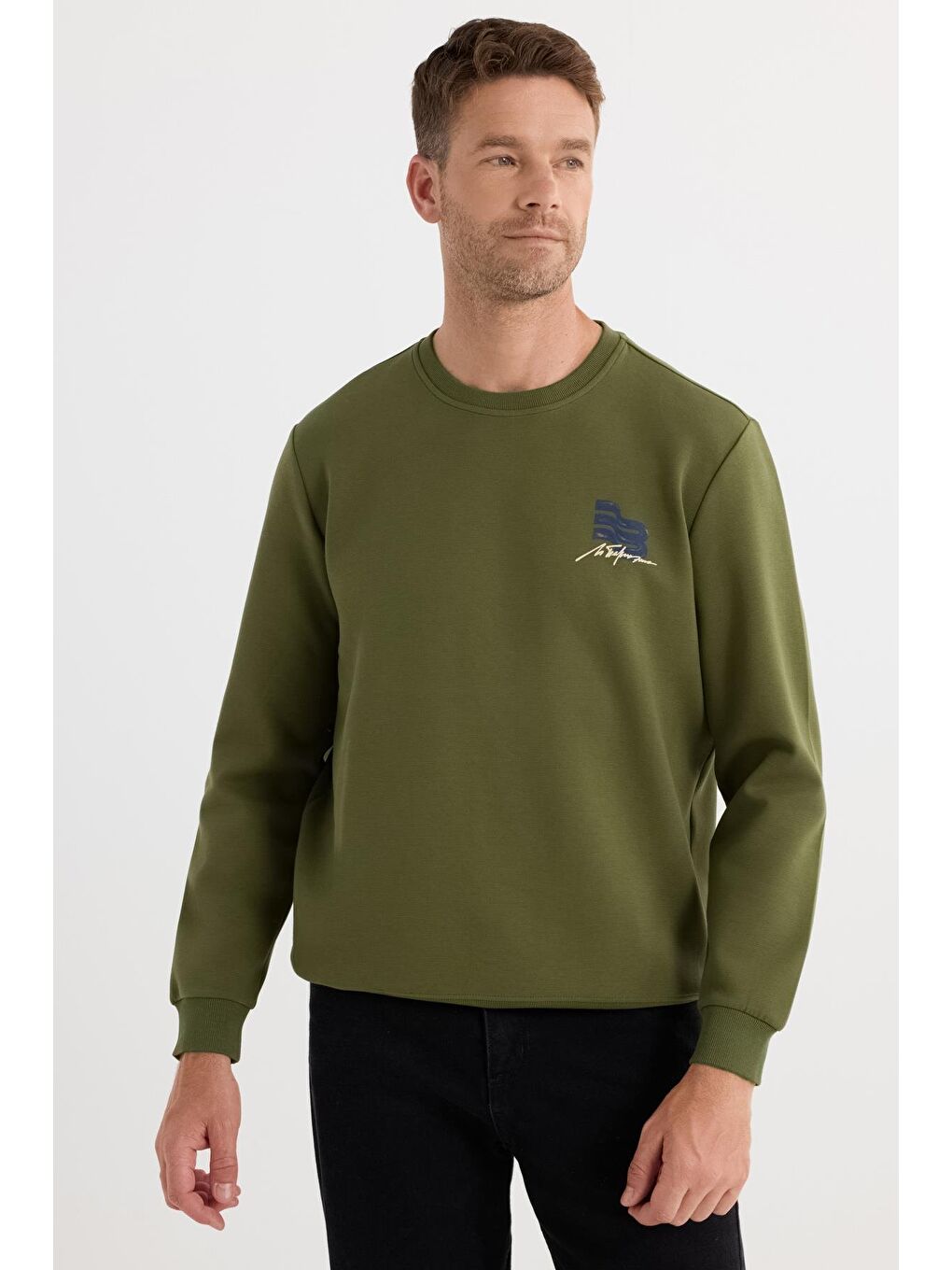 Unisex Relax Fit Pamuklu Yumuşak Dokulu Bisiklet Yaka İçi Polarlı Baskılı Yeşil Sweatshirt-4