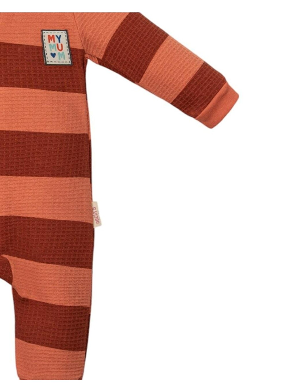 Kırmızı Erkek Bebek Çizgili Kapüşonlu Fermuarlı Waffle Tulum-4