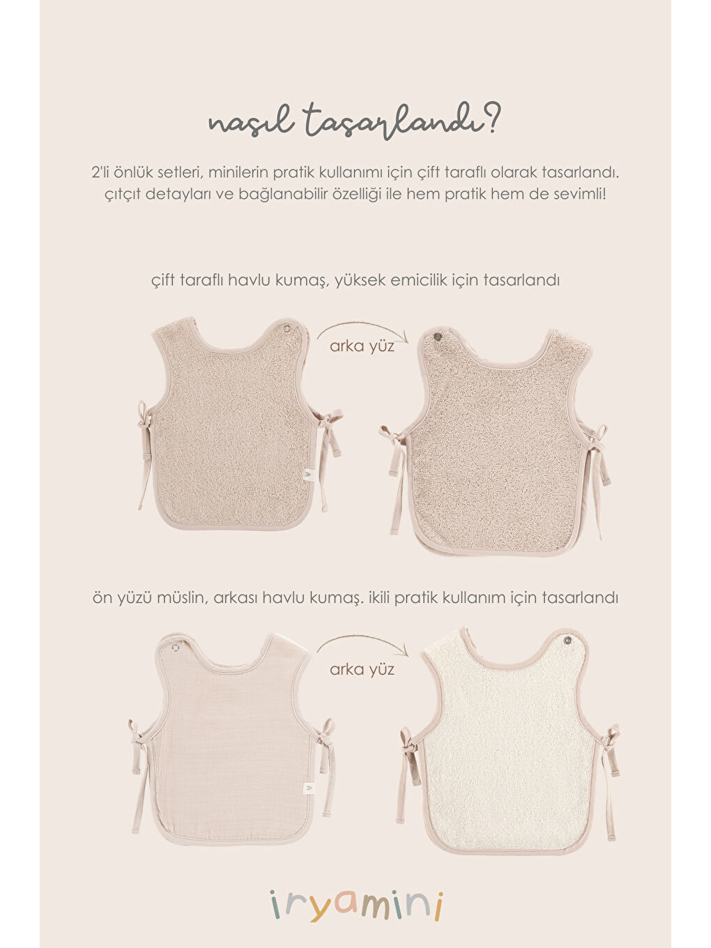 Colors of Joy 2'li Organik Pamuk Müslin Bebek Önlük Seti Bej-2