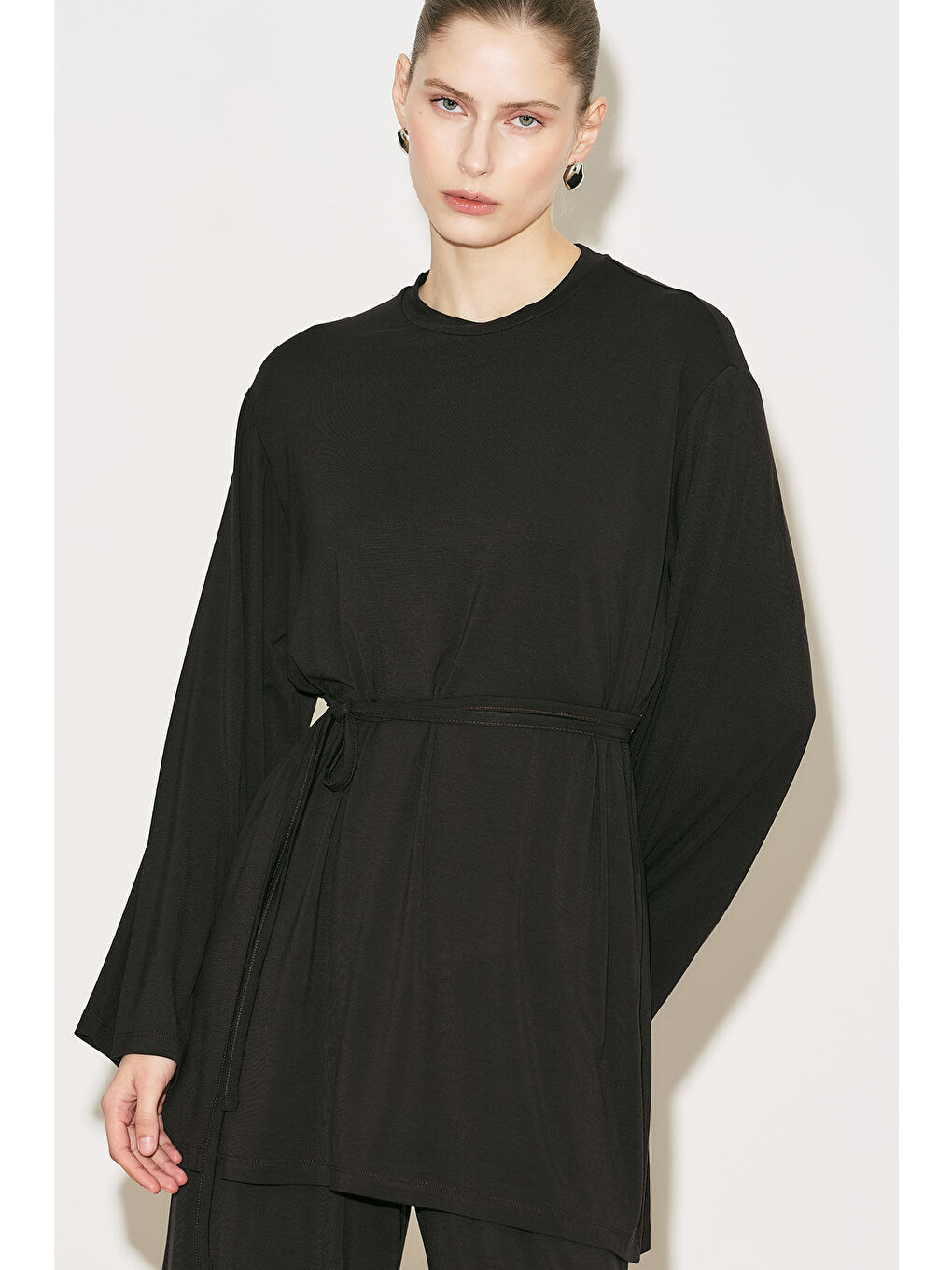 Easy Kuşaklı Rahat Bluz Kahverengi-3