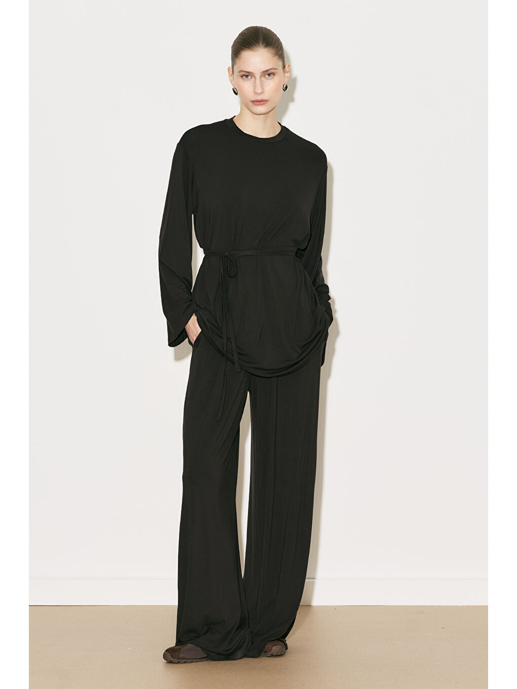 Easy Kuşaklı Rahat Bluz Kahverengi-4