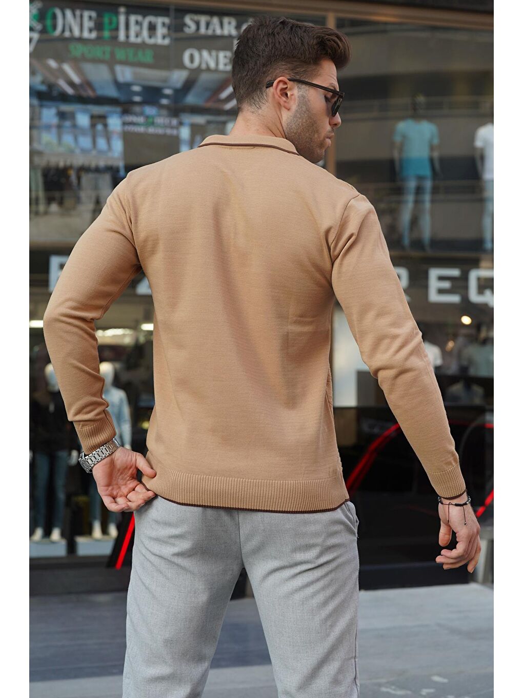 Kahverengi Bisküvi Fermuarlı Erkek Triko Kazak 6824-2