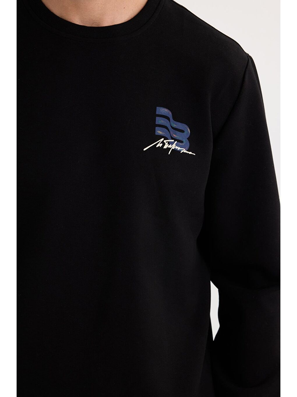 Unisex Relax Fit Pamuklu Yumuşak Dokulu Bisiklet Yaka İçi Polarlı Baskılı Siyah Sweatshirt-2