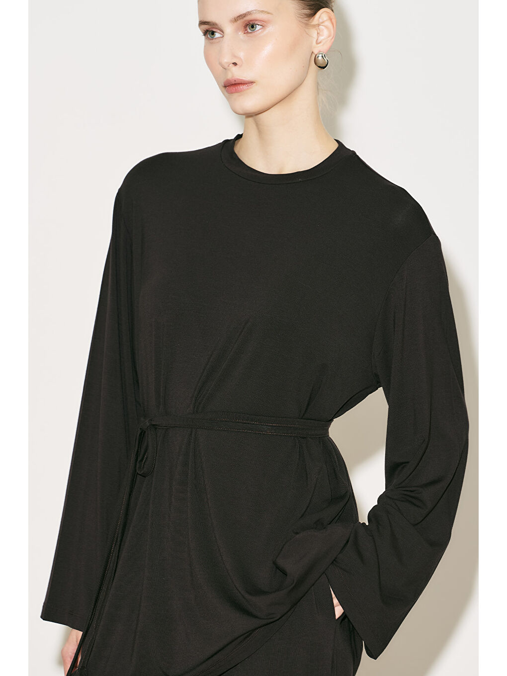 Easy Kuşaklı Rahat Bluz Kahverengi-6