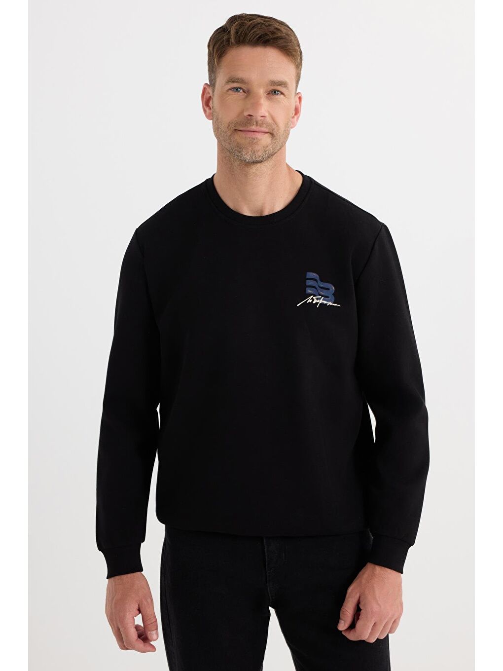 Unisex Relax Fit Pamuklu Yumuşak Dokulu Bisiklet Yaka İçi Polarlı Baskılı Siyah Sweatshirt-3