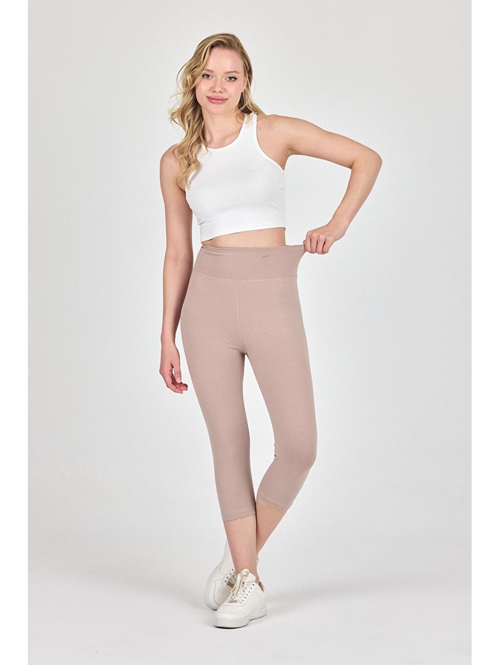 Kadın Bej Yüksek Bel Toparlayıcı Kapri Tayt