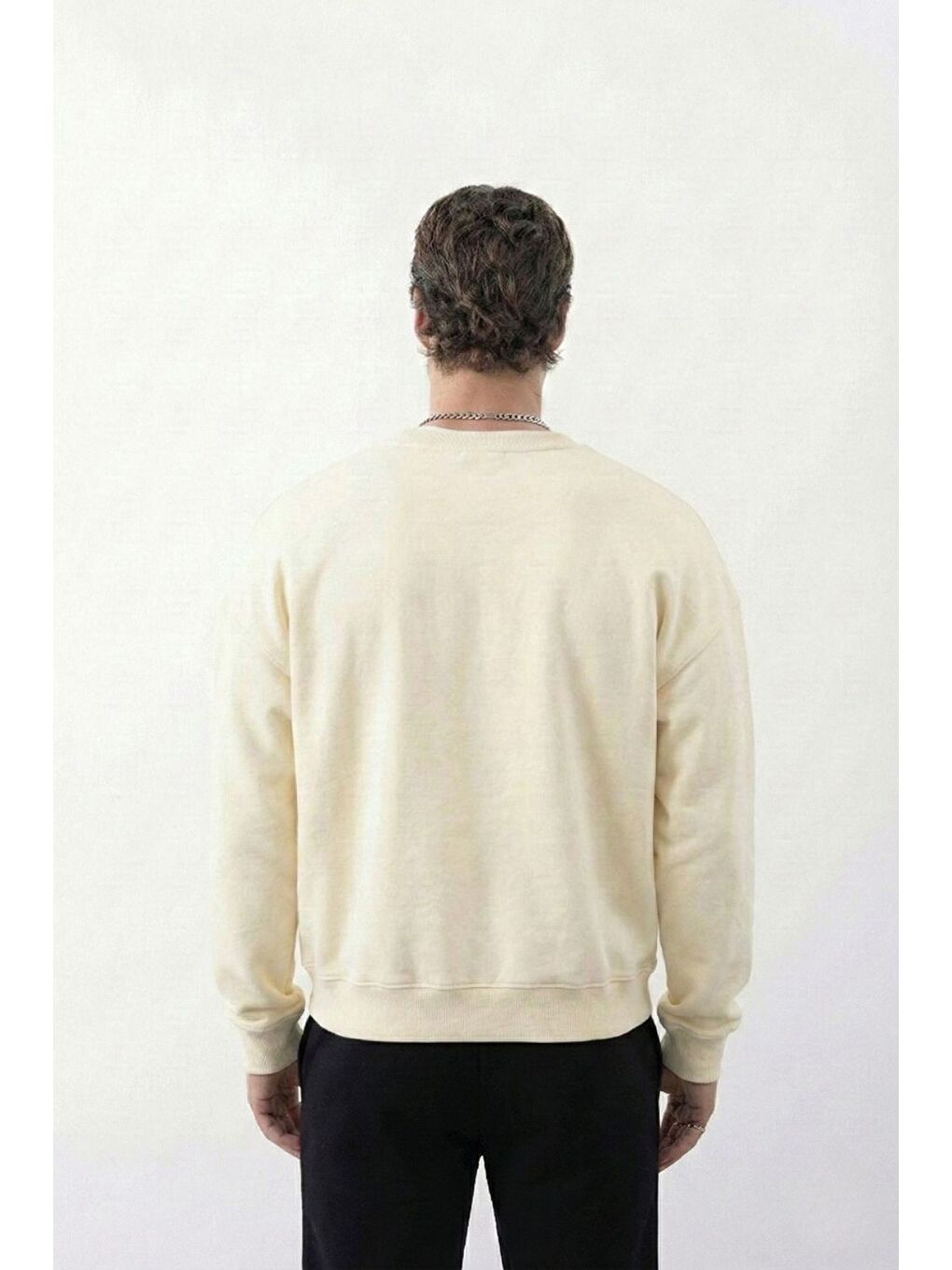 Bej Erkek Boxy Oversize Vanilya Sarısı Sweatshirt-2