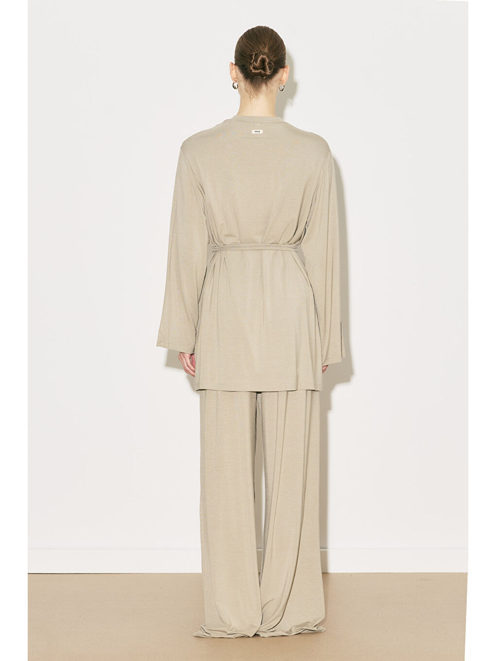 Bej Easy Kuşaklı Rahat Bluz Taş-1